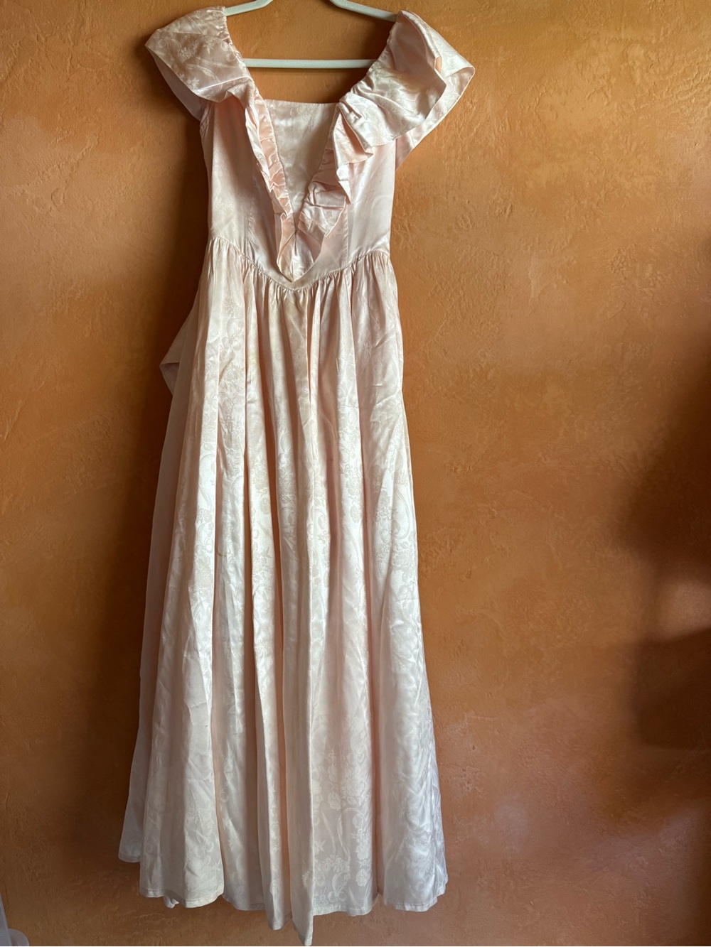 Vintage Gunne Sax Jessica McClintock Pink Jacquard Basque Waist Gown Size 9